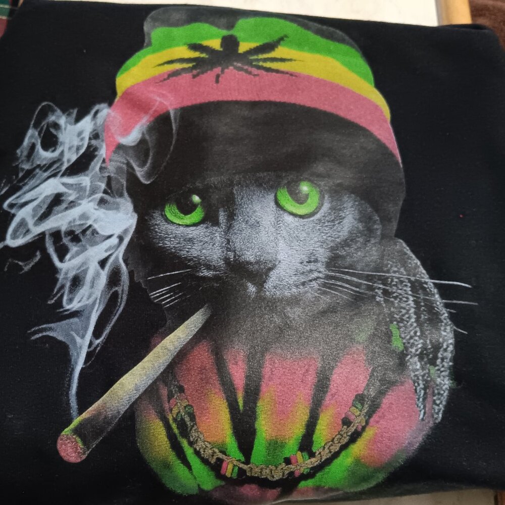NEW Marijuana Hoodie XL Rasta Cat Smoking Blunt Gildan NEW Stoner Gift